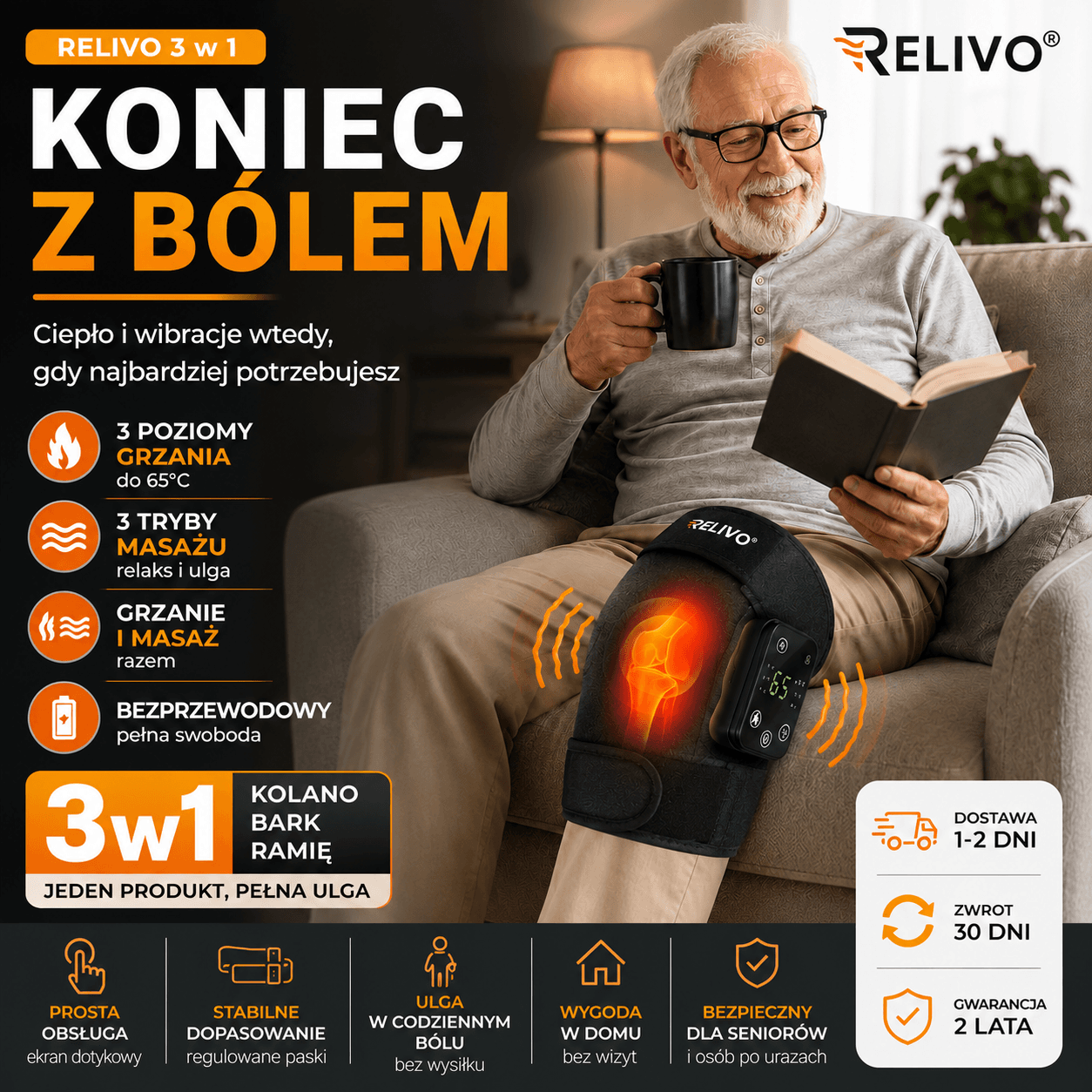 Relivo 3w1 – Ciepło i Masaż dla Zmęczonych Stawów